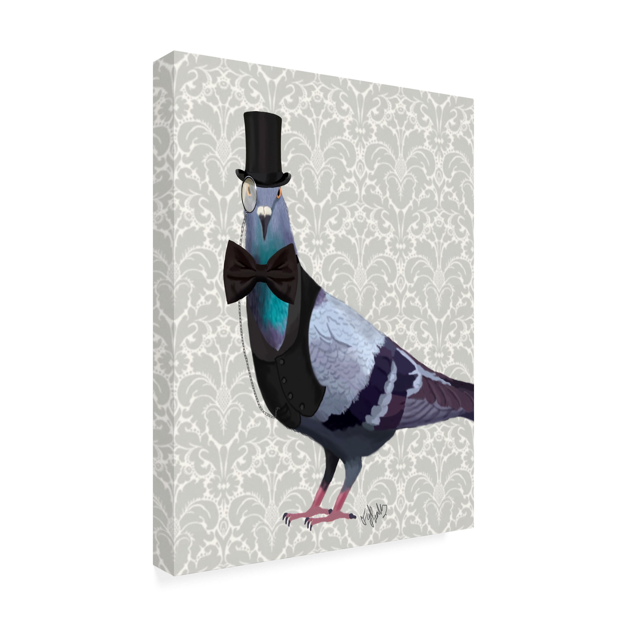 Trademark Fine Art 'Pigeon In Waistcoat And Top Hat' Canvas Art by Fab Funky