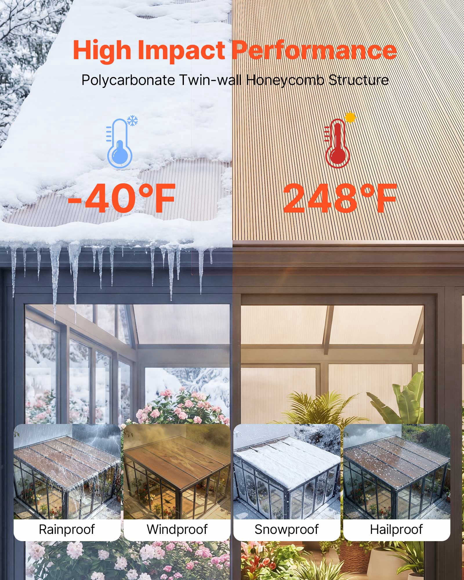 VEVOR Roof Panels, 12Pcs Polycarbonate Roofing Panels Double Layer, High Impact Corrugated Plastic Greenhouse Replacement Cover, Waterproof for Gazebos, Chicken Coops, Home, Garden (5' x 2' x 0.24")