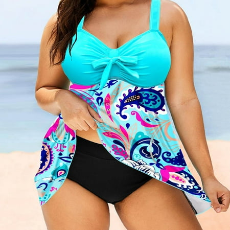 Feimerou Swimsuits for Women Plus Size Tankini Bathing Suits High Waisted Tummy Control Modest Two Piece Swimsuit with Boyshorts Sale