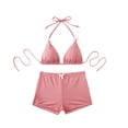thumbnail image 2 of Two Piece Swimsuit for Women, 2 Piece Bathing Suits for Women, Bathing Suit for Women 2 Piece, Women's Gingham Plaid Swimsuits Bow Triangle Halter Shorts Bottoms Bikini Sets Bathing Suit, Pink L, 2 of 7