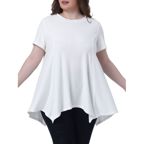 Tops de túnica de mujer plus size Agnes Orinda, camiseta de punto de verano con cuello redondo, suelta y fluida, de manga corta, blusa casual 1X blanca pálida