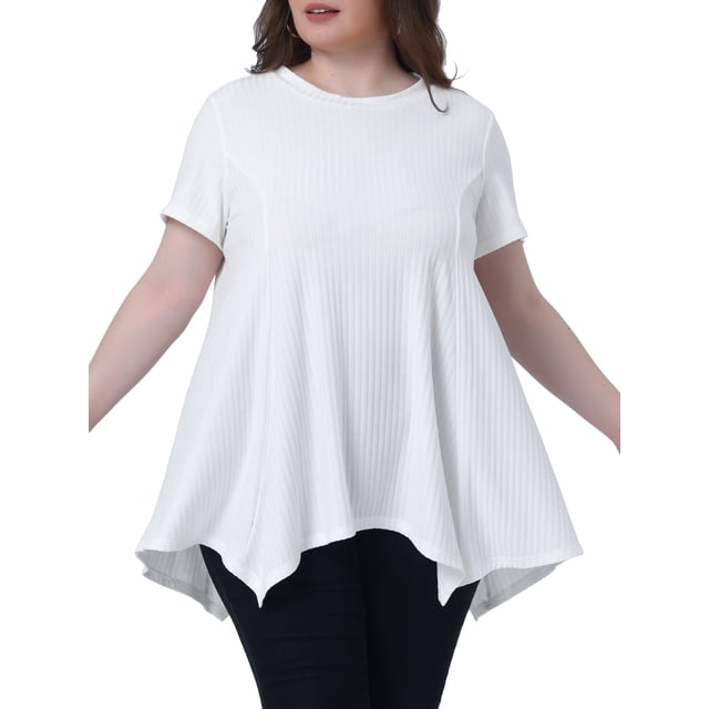 Tops de túnica de mujer plus size Agnes Orinda, camiseta de punto de verano con cuello redondo, suelta y fluida, de manga corta, blusa casual 1X blanca pálida