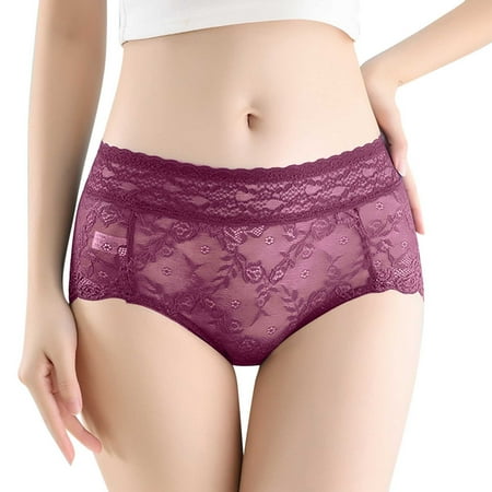 Icvfdpl Womens Underwear Briefs Plus Size Lace High Waist Cotton Lift Soft Breathable Panties For Women Purple 2Xl