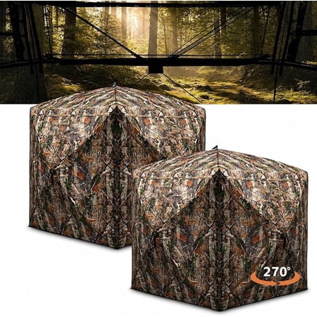 FUNHORUN 2-Pack 270° See-Through Hunting Blinds Portable Pop-Up Camo Ground Blind Tents for 2-3 Persons Each with Carry Bags