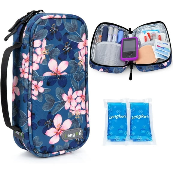SUNMON Insulin Cooler Travel Case with 2 Big Ice packs for Longer Cooling Time - Portable Insulin Pen Case Keep Medicine Cool While Traveling, TSA Approved Cooler Medical Bags (Pink Flower)