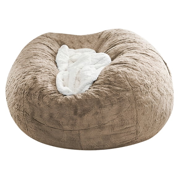 XIBUFE 2026 New 5Ft Fur Bean Bag Chair Cover for Kids&Adults,Soft Fluffy Faux Fur Beanbag Sofa Bed Cover for Living Room Furniture,No Filler,Khaki