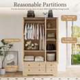 thumbnail image 2 of Brafabhome 71"H Wooden Armoire Wardrobe Closet with 4 Drawers, 3 Doors Modern Wardrobe Cabinet with Glass Mirror and Adjustable Shelf for Clothes Coats, Natural, 2 of 8