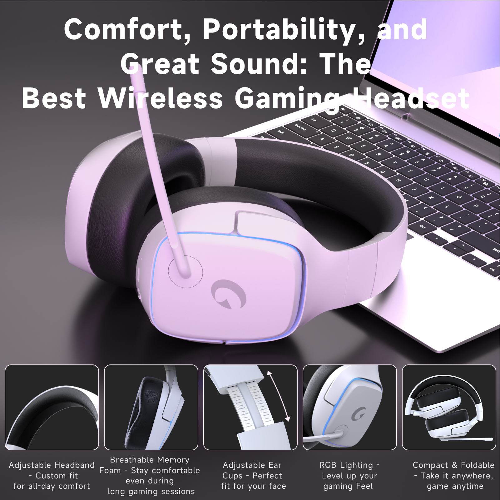 Ayedloe Wireless Gaming Headset 2.4GHz for PS5/PC/Switch, White photo 7