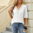 thumbnail image 4 of Blouses pour Femmes Mode Décontractée Couleur Unie Manches Courtes Col en V Blouses Chemises, 4 of 9