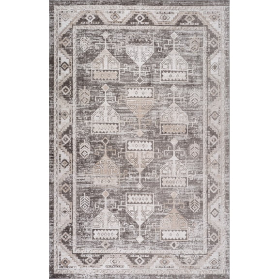 5' X 8' Beige and Brown Abstract Distressed Area Rug