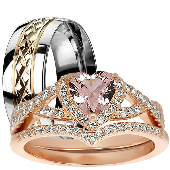 LaRaso Co His Her Wedding Ring Set 3 Piece TRIO Silver Titanium Couples Bands 10 10