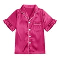 thumbnail image 3 of Cowsor Girls Boys Button Down Satin Pajama Sets 2PCS Ruffle Short Sleeve Top with Shorts Sleepwear Summer Outfit for Teens, 3 of 6