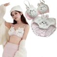 thumbnail image 2 of Women's 2Pcs Furry Bra and Panty Set Big Eyes Bear Plush Brassiere Underwear Cartoon Anime Lingerie Cartoon Bikini Set Milk bunny suit XL, 2 of 5
