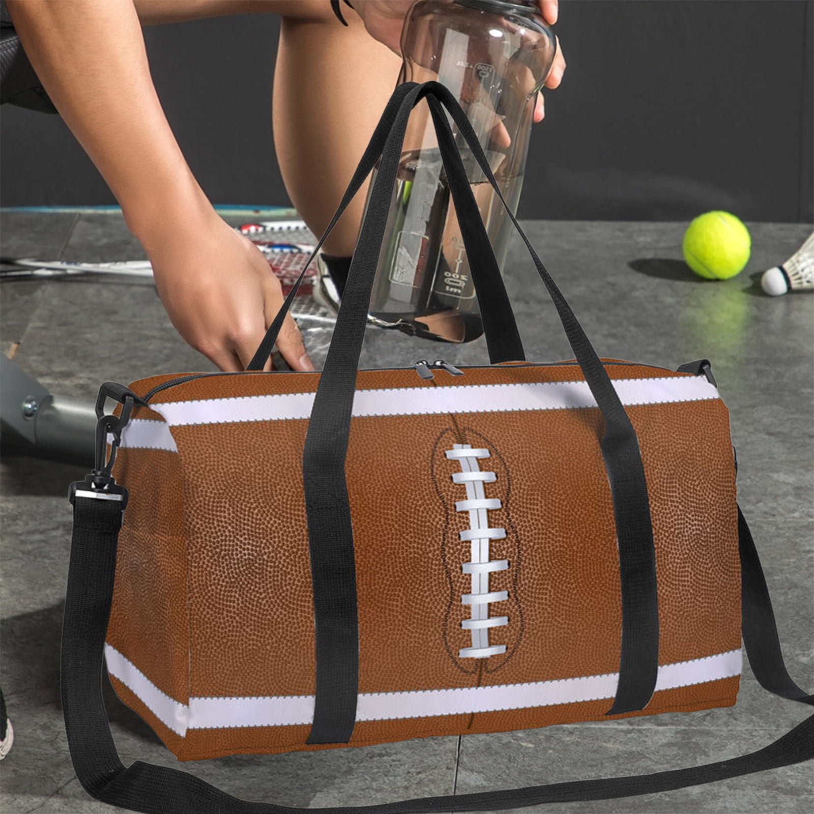 Large Capacity Travel Duffel Bag, Soccer Rugby Print Sports Bag, Nylon Spandex Water Resistant, Multi Pocket Storage For Weekend Getaways, Airport Travel, Easy Clean