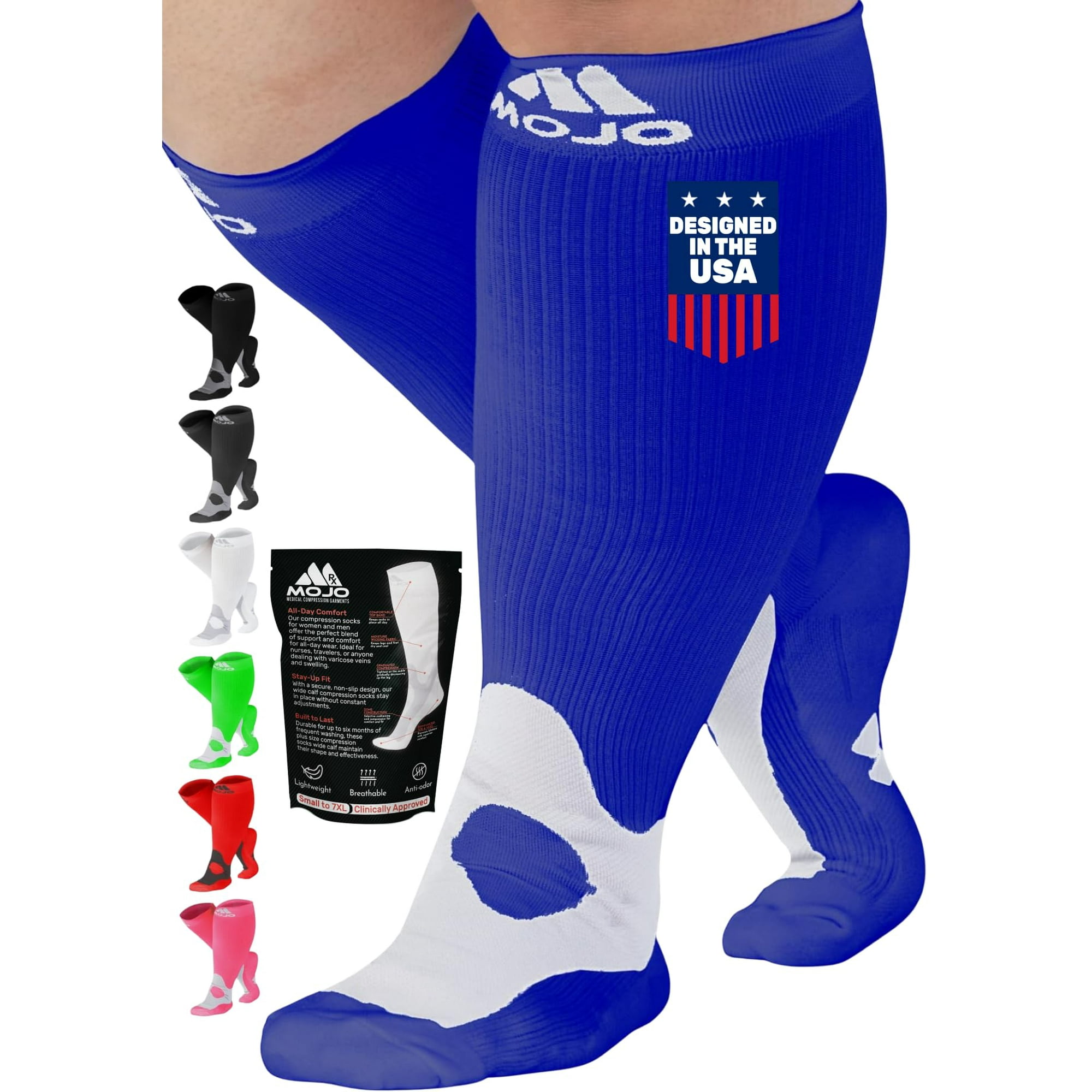 Mojo Compression Socks Graduated Support 20-30 mmHg Diabetic - Navy, 4X-Large