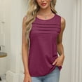 thumbnail image 2 of BiZtdJrK Pleated Front Tank Top for Women Sleeveless Blouses Scooped Neck Casual Loose Fit Summer Tanks Wine L, 2 of 5