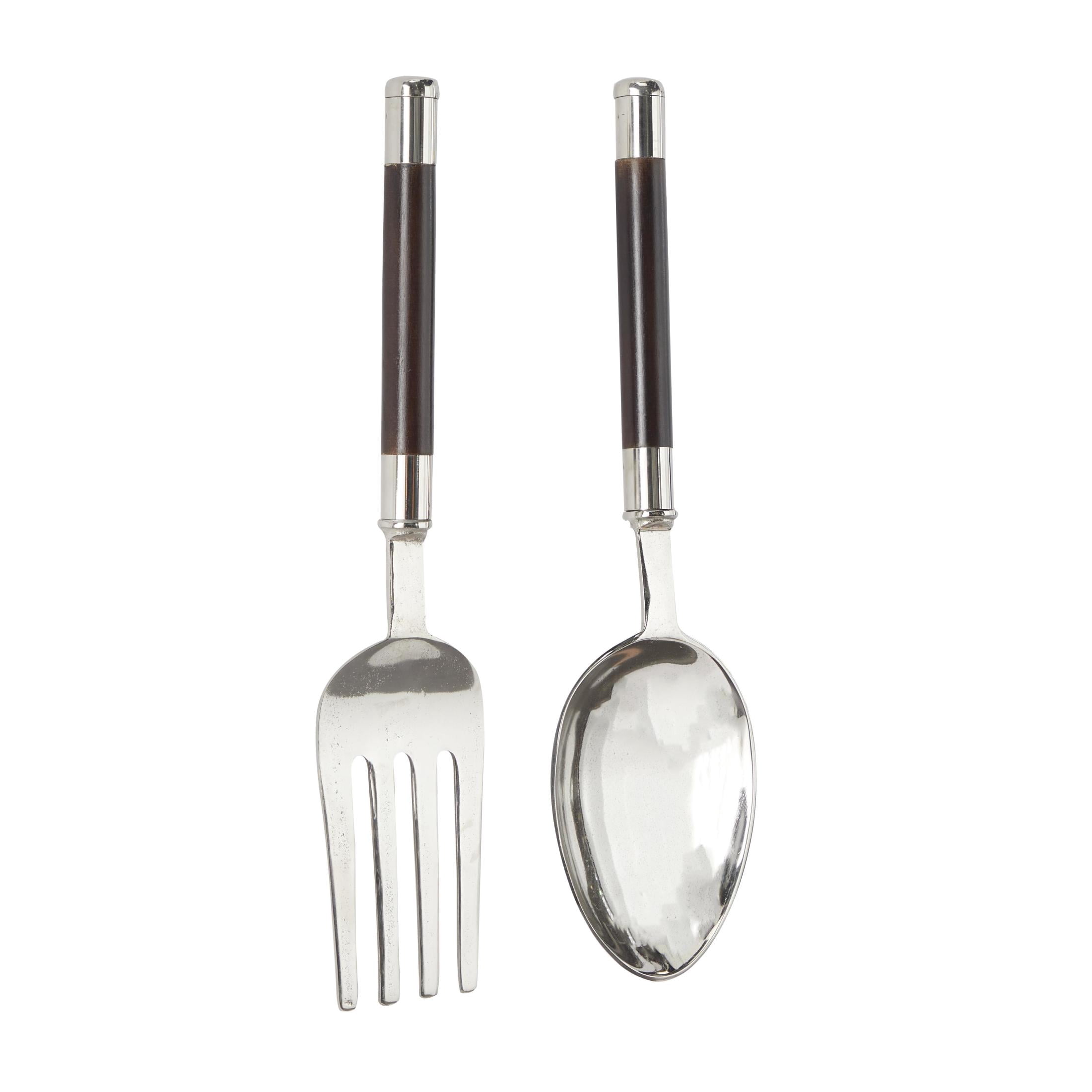 DecMode Silver Aluminum Metal Spoon and Fork Utensils Wall Decor (2 Count)