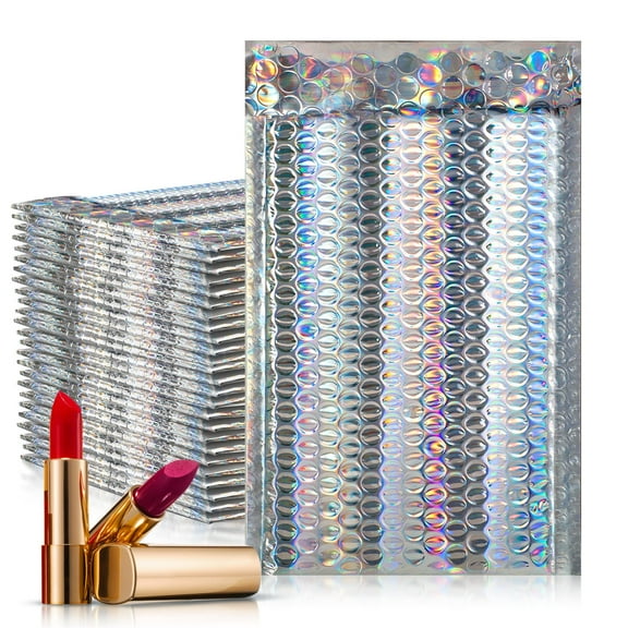 Holographic Metallic Bubble Mailers, Waterproof Foil Padded, 250 Count, 5 x 9 in