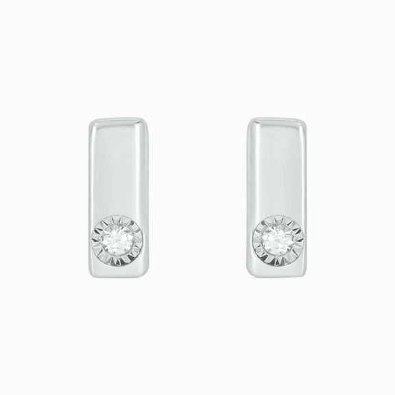 925 Sterling Silver Diamond Bar Stud Earrings for Women, 1/20 Ct