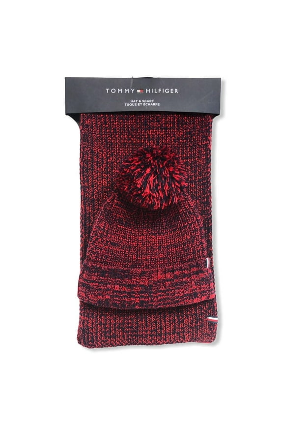 Logo Hat and Scarf Set Red and Navy
