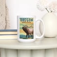 thumbnail image 3 of 15 fl oz Ceramic Mug, Wallowa County, Oregon, Elk, Lithograph, Dishwasher & Microwave Safe, 3 of 5