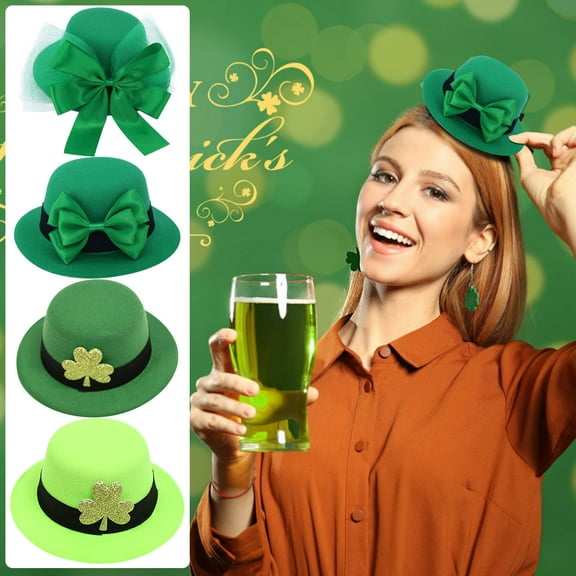 HBBKVI St Patricks Day Hat, St. Patrick's Day Green Hat Hair Card Top Hat Decoration Irish Festival