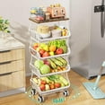thumbnail image 4 of Fruit Basket Kitchen Pantry Organizer - Stackable 5-Tier Metal Wire Storage Cart with Wooden Top for Fruits, Vegetables, Snacks, Onion, Potato (White), 4 of 9