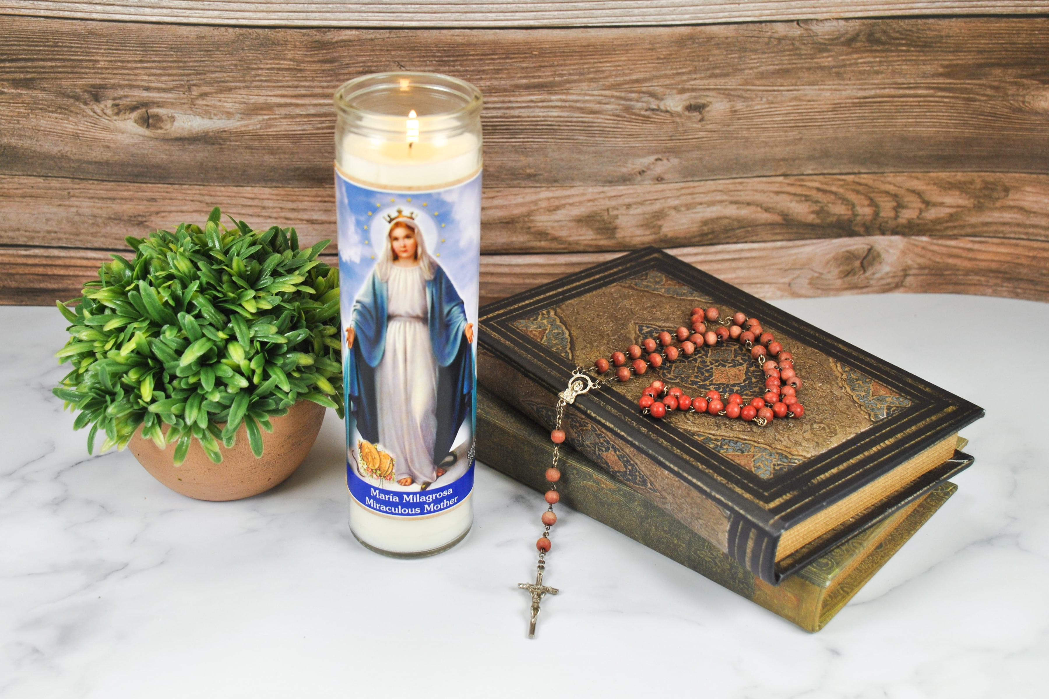 (2 pack) Prayer Candle Maria Milagrosa White Wax, 8 Inch