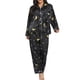 thumbnail image 1 of Pijamas Mujer, Conjunto de pijamas para mujer, manga larga, satén suave, cuello con muescas, botones Abanopi Negro/Pequeña, 1 of 7