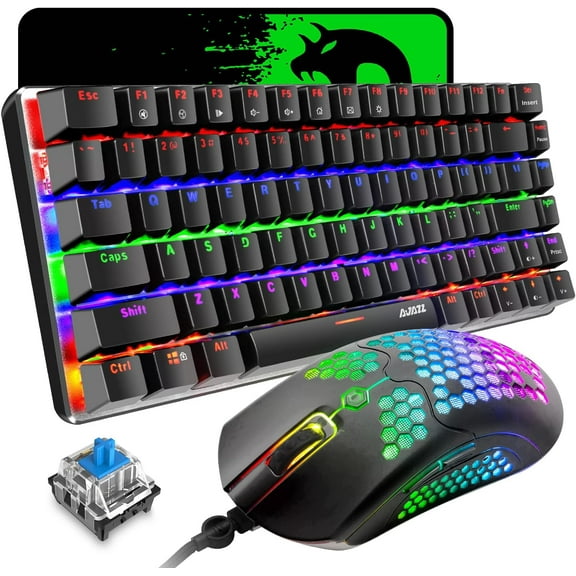 AK33 Gaming Keyboard,M5 Mouse,Rainbow LED Backlit Mechanical Keyboard,12K DPI Ultralight Gaming Mouse,Large Mouse Pad,3 in 1 Value Combo Set(Black)