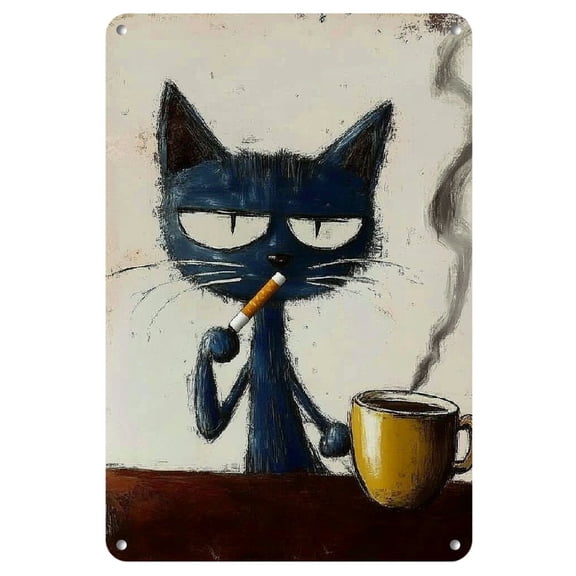 2D 1pc Vintage Metal Sign, Pete The Cat And Coffee Poster with Artworks, Restaurant Bar Pub Cafe Coffee Shop, Water-proof & Dust-proof, Funny Home Room Wall Decor, Room Decor, Bedroom Decor, 8*12Inch