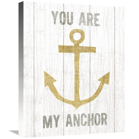 Global Gallery's 'Beachscape III Anchor Quote Gold Neutral' By Michael Mullan Stretched Canvas Wall Art