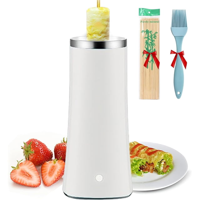 Egg Tube Cooker, Automatic Electric Vertical Egg Roll Maker with Bamboo Sticks, Vertical Sausage Making Machine, With 9 Minutes Cooking Automatic Heating, for Breakfast, Non Stick (White)