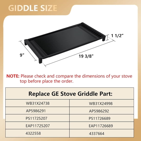 UPGRADED Cast Iron Griddle for  Gas Stove Griddle Replacement Parts WB31x24738 JGB700SEJ4SS JGSS66SEL3SS Pan Stove Top Electric Stovetop