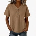 thumbnail image 2 of ClodeEU Women's V Neck Short Sleeve T-Shirt, Casual Loose Fit Solid Color Henley Top Khaki,Women's Plus L, 2 of 7