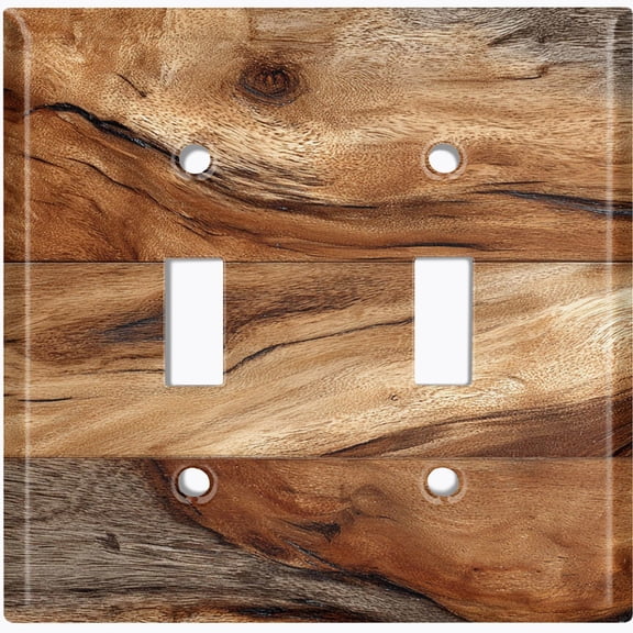 Metal Light Switch Wall Plate Outlet Cover (Printed Image of Wooden Grain - Double Toggle)