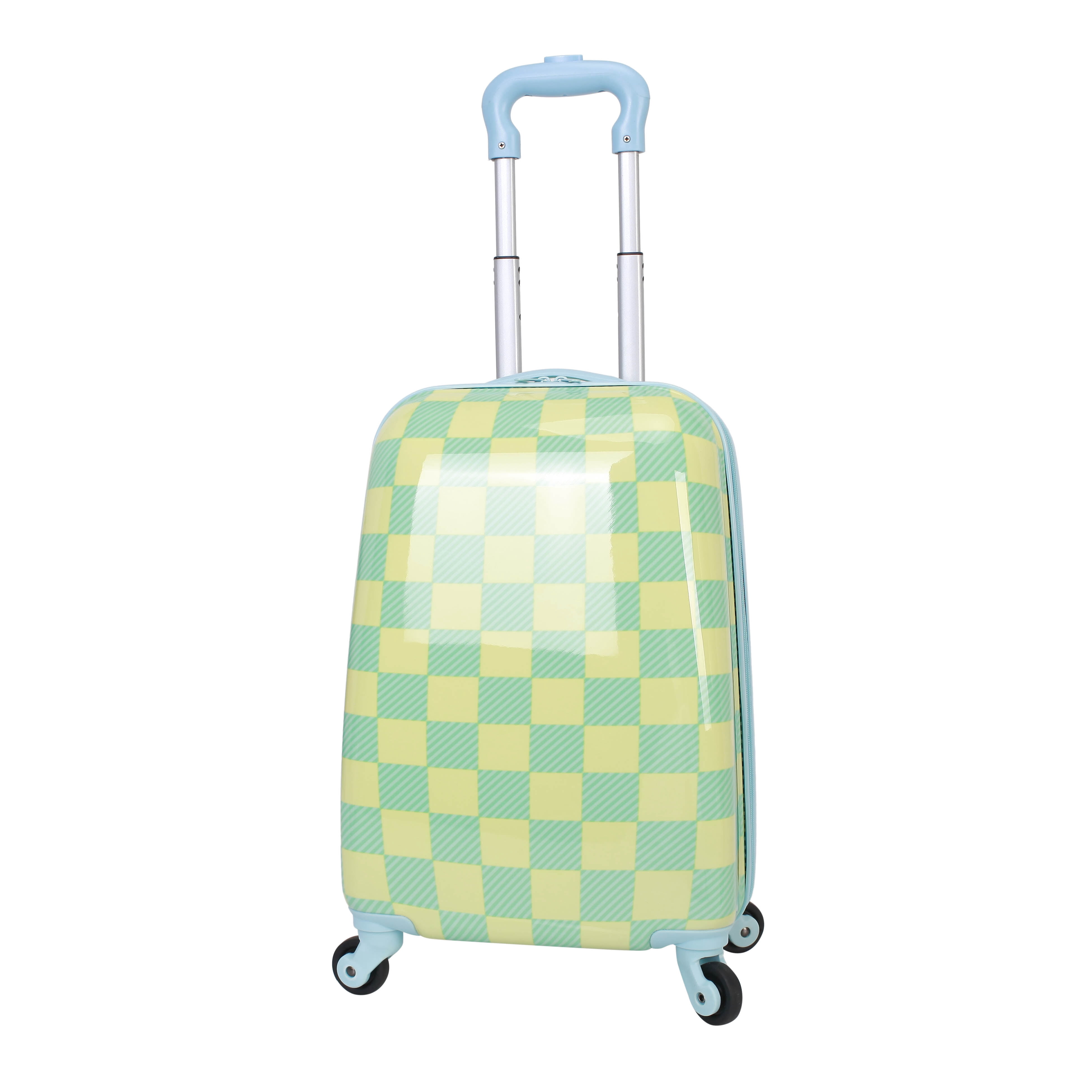 CRCKT Kids Boy 21" Checker Hardside Carry-on Luggage With 360 Spinner Wheels, Buzzing Bees, Neon Yellow and Blue