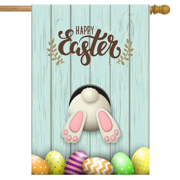 Happy Easter Eggs Bunny Tail House Flag 28 x 40 Double Sided, Easter Day Garden Yard Flags Welcome Spring Outdoor Indoor Banner for Party Home Decorations