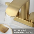 thumbnail image 3 of WOWOW Waterfall Bathroom Sink Faucet,Gold Two Handles Bathroom Faucet with Metal Pop up Sink Drain Stopper, 2 or 3 Holes Bathroom Basin Lavatory Mixer Tap with Deck Mount Plate, 3 of 7