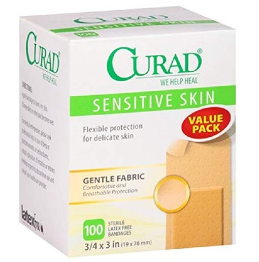 Curad Sensitive Skin Flexible Sterile Bandages, 3/4" x 3", 100 Count