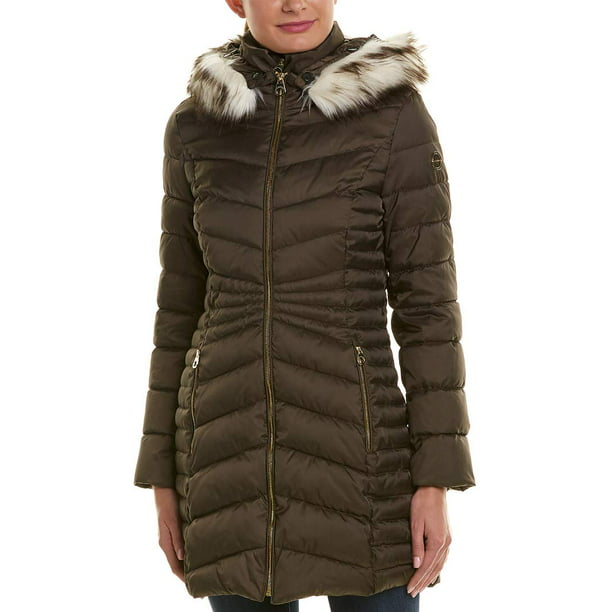 Faux Fur Trim Hooded Quilted Panel, Laundry Faux Fur Lined Coats