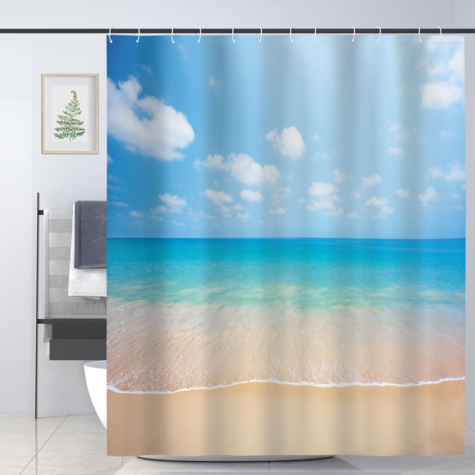 JOOCAR Ocean Decor Shower Curtain for Bathroom Decoration Fabric Shower Curtain set with 12 Hooks,72x72