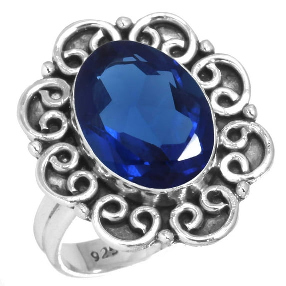 925 Silver Ring For Women - Girls Blue Sapphire Simulated Stone Silver Ring Size 11 September Birthstone Silver Ring Size 11 Gift For Women On Cocktail Party 925 Silver Jewelry With Gemstone