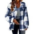 thumbnail image 2 of Jinhomg Fleece Plaid Shacket for Women Soft Cozy Button Down Jacket Fall Winter Thermal Long Sleeve Lapel Collar Shirt Jackets Daily Wear Limited Time Deal Blue XL, 2 of 6