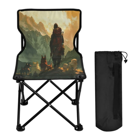 WOBOGO Homeless Man and Dog Camping Chair Convenient Four Corner Backrest Folding Stool Can Hold Up to 220lbs