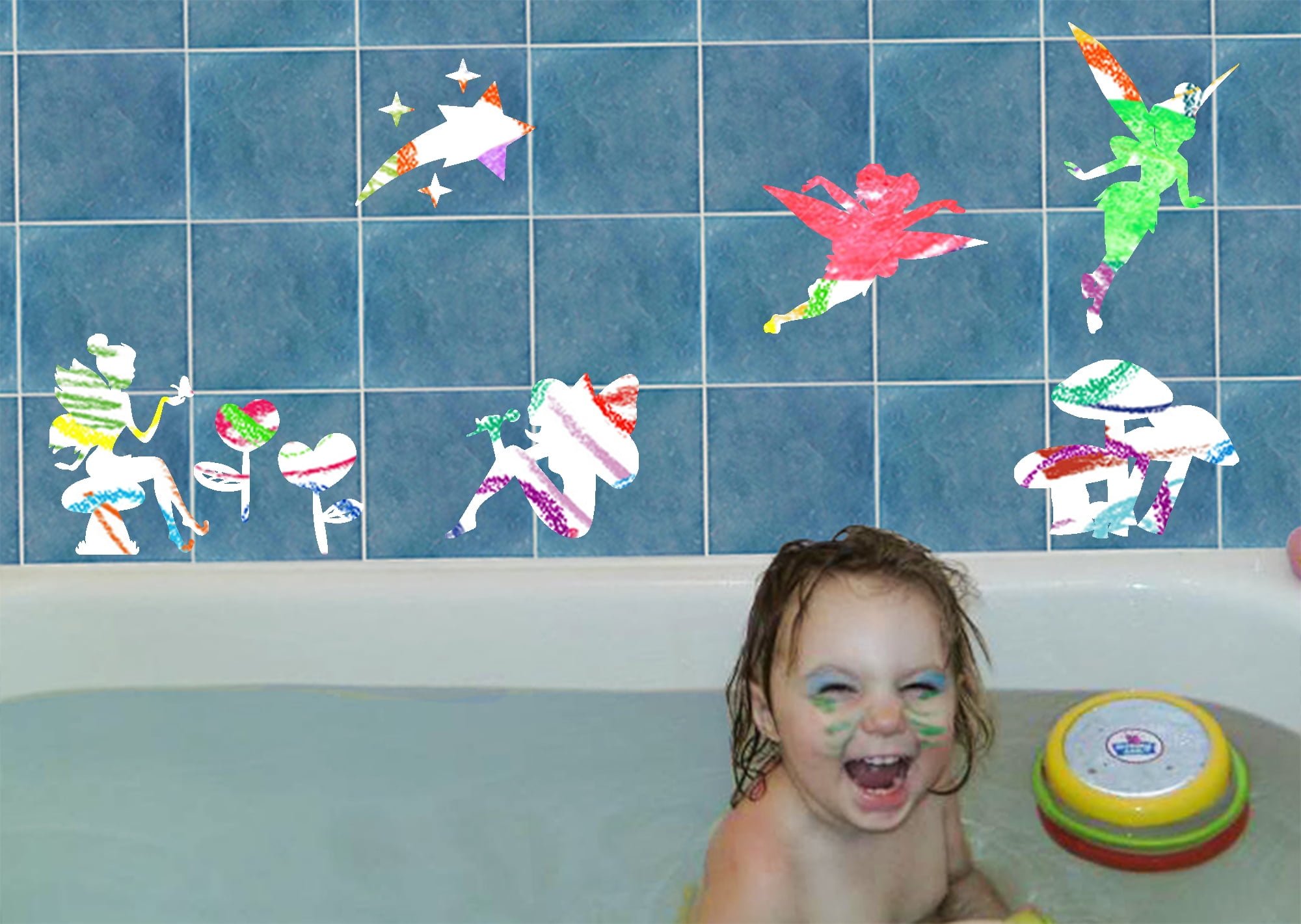 Bath Crayons for kids with Fairy Vinyl Decals - 6 Colors Easy Cleanup