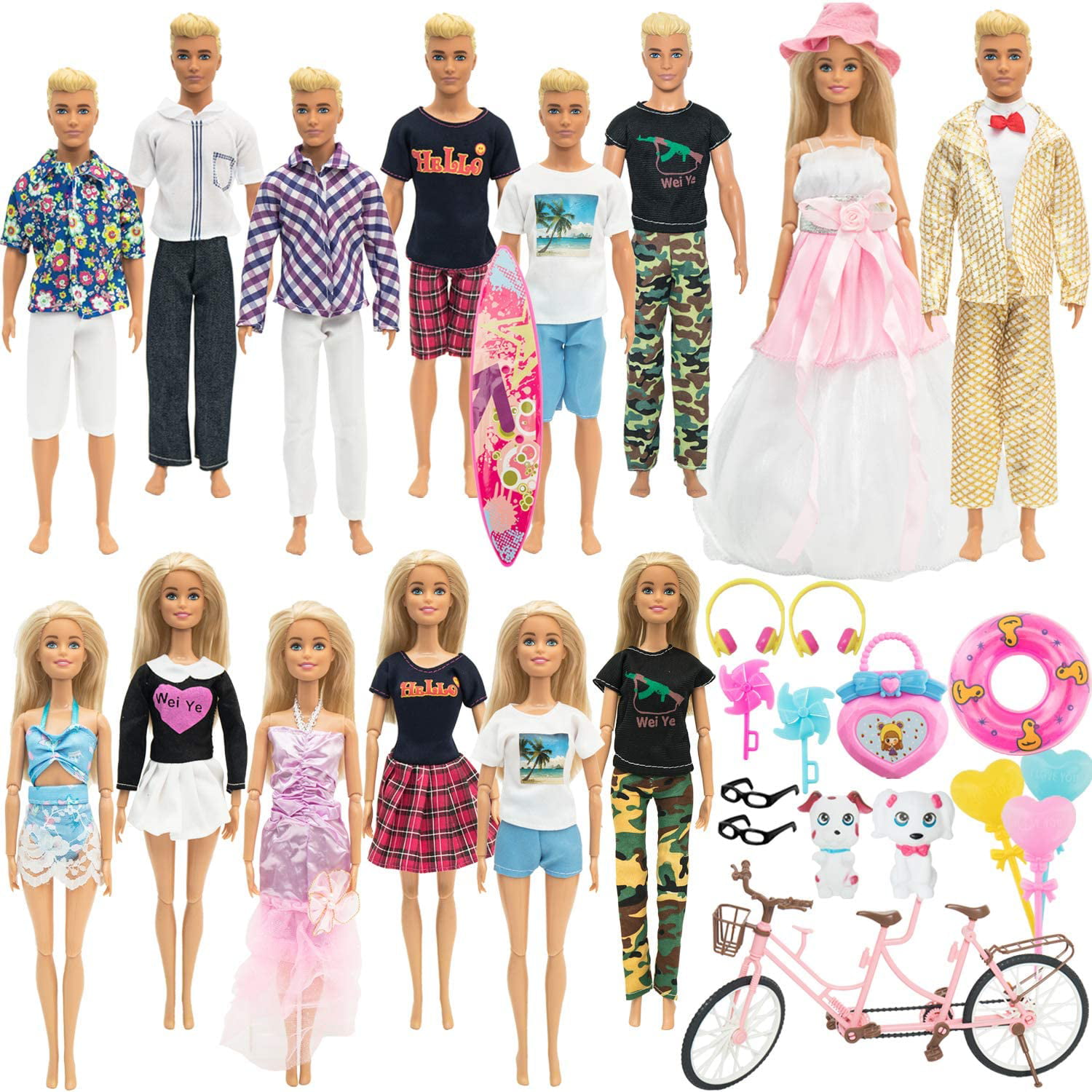 40 Pieces Male Doll Clothes and Accessories for 12 Inch Boy Dolls Include 12 Sets Clothes 2 Pieces Beach Pants 6 Pairs Shoes 2 Pieces Headset