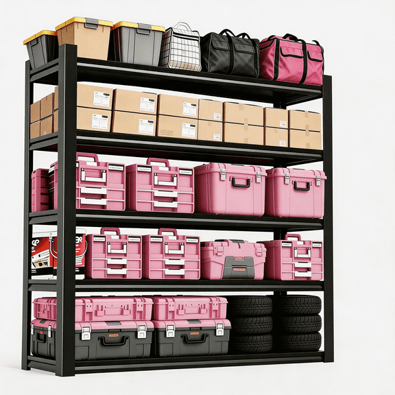 72"H x 40"W Metal Garage Shelving Unit, 5-Tier Heavy Duty Garage Storage Shelves, 3000 lbs Adjustable Industrial Shelving, Standing Shelf Units for Warehouse, Kitchen, Basement, Double-Layer Columns