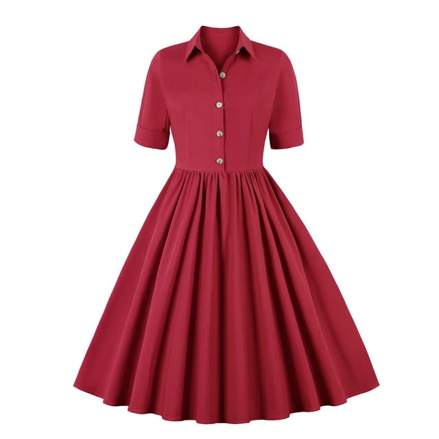 Pompotops Mode Femme Été Rétro Décontracté Chandail Couleur Unie Aguichant Manches Courtes Robe Longue