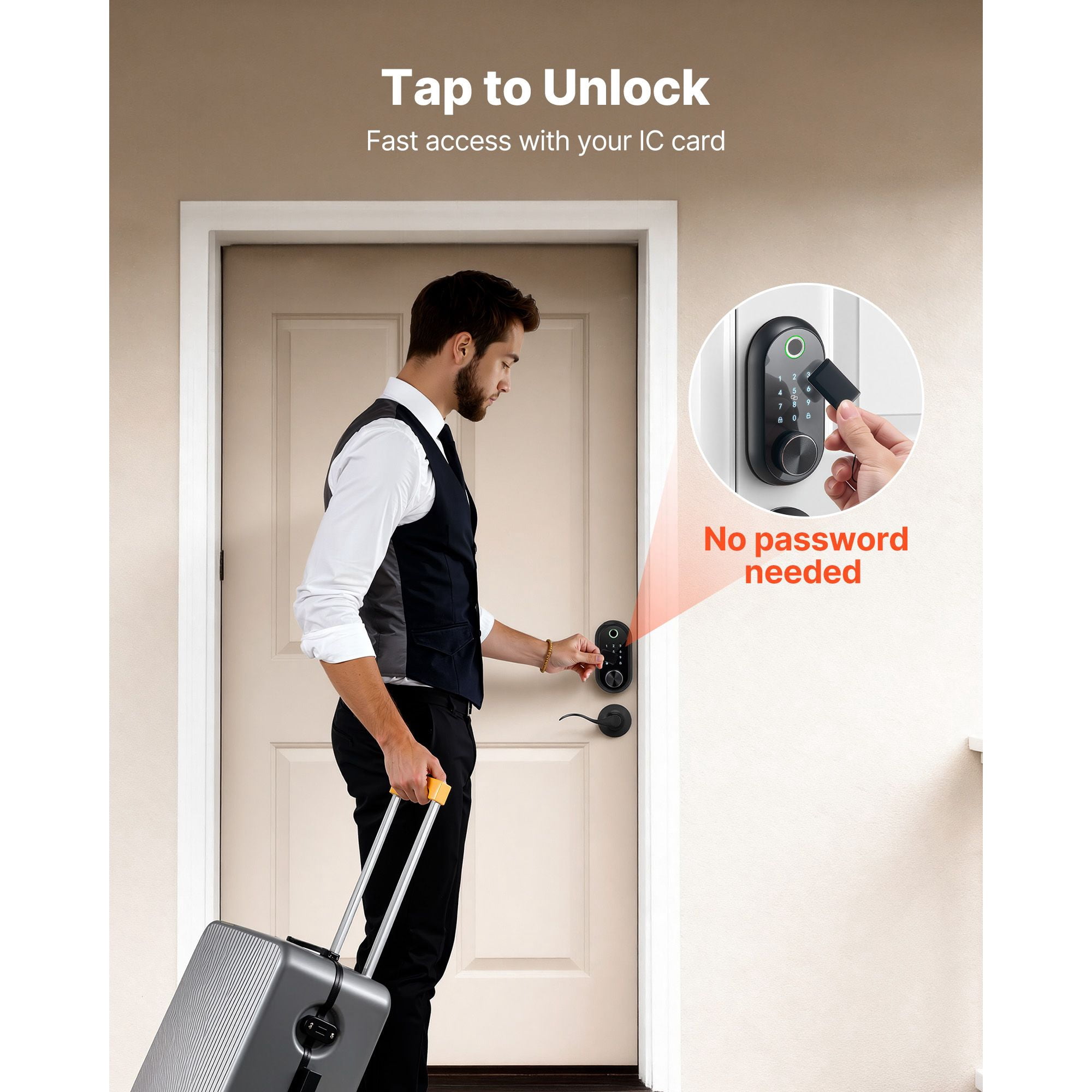 Fingerprint Door Lock Set with Handles Touchscreen 50 Fingerprints 100 User Codes IC Cards for Home Matte Black